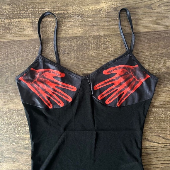 Super Retro Abstract Vibrant Black Sexy Sheer Mesh Tank Top - Picture 2 of 3